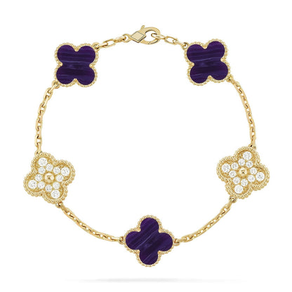 [⭐Aura]CLOVER 5 MOTIF PURPLE STRIPES BRACELET COLLECTION