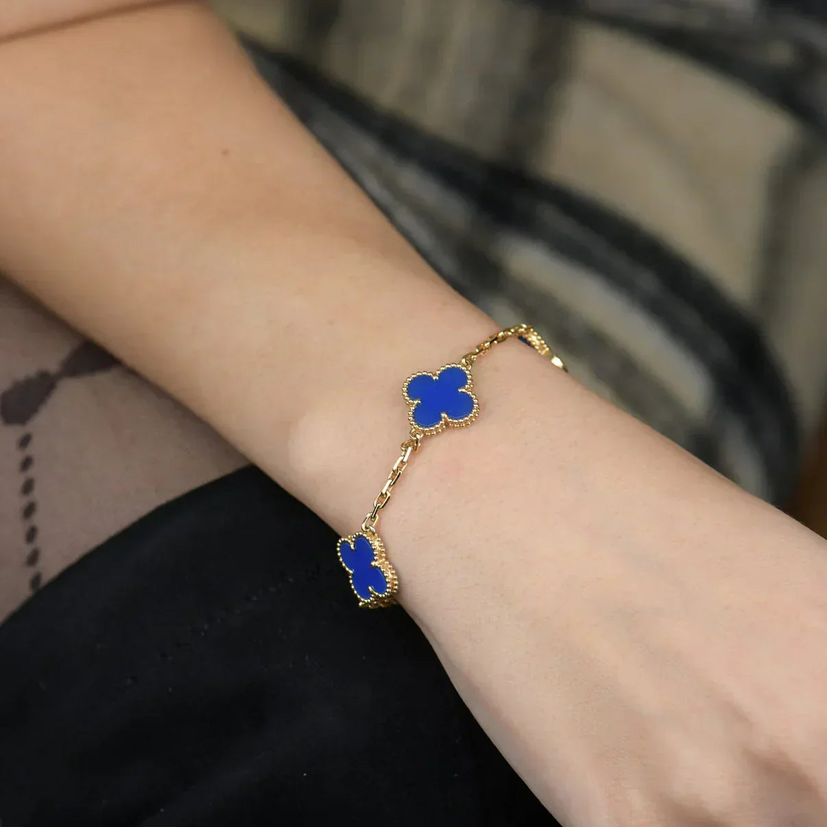 [⭐Aura] CLOVER 5 MOTIF BLUE AGATE BRACELET COLLECTION