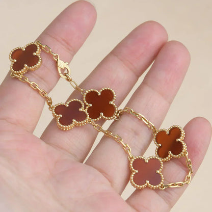 [⭐Aura] CLOVER 5 MOTIF RED CORNELIAN BRACELET COLLECTION