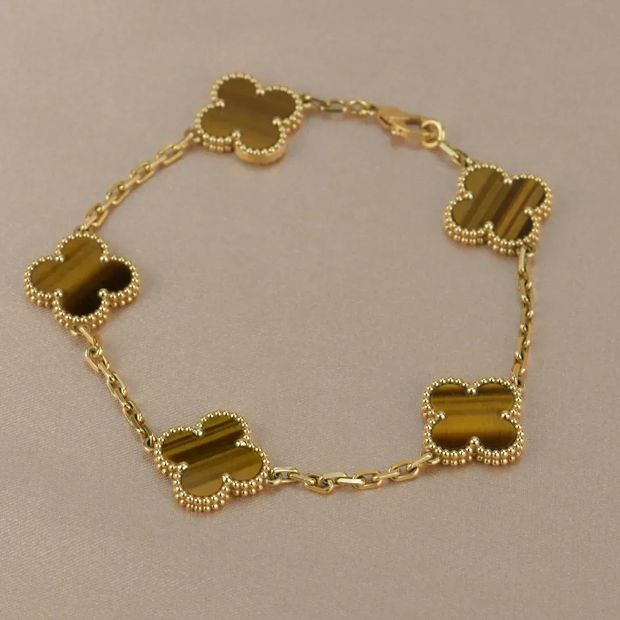 [⭐Aura] CLOVER 5 MOTIFS TIGER EYE BRACELET COLLECTION