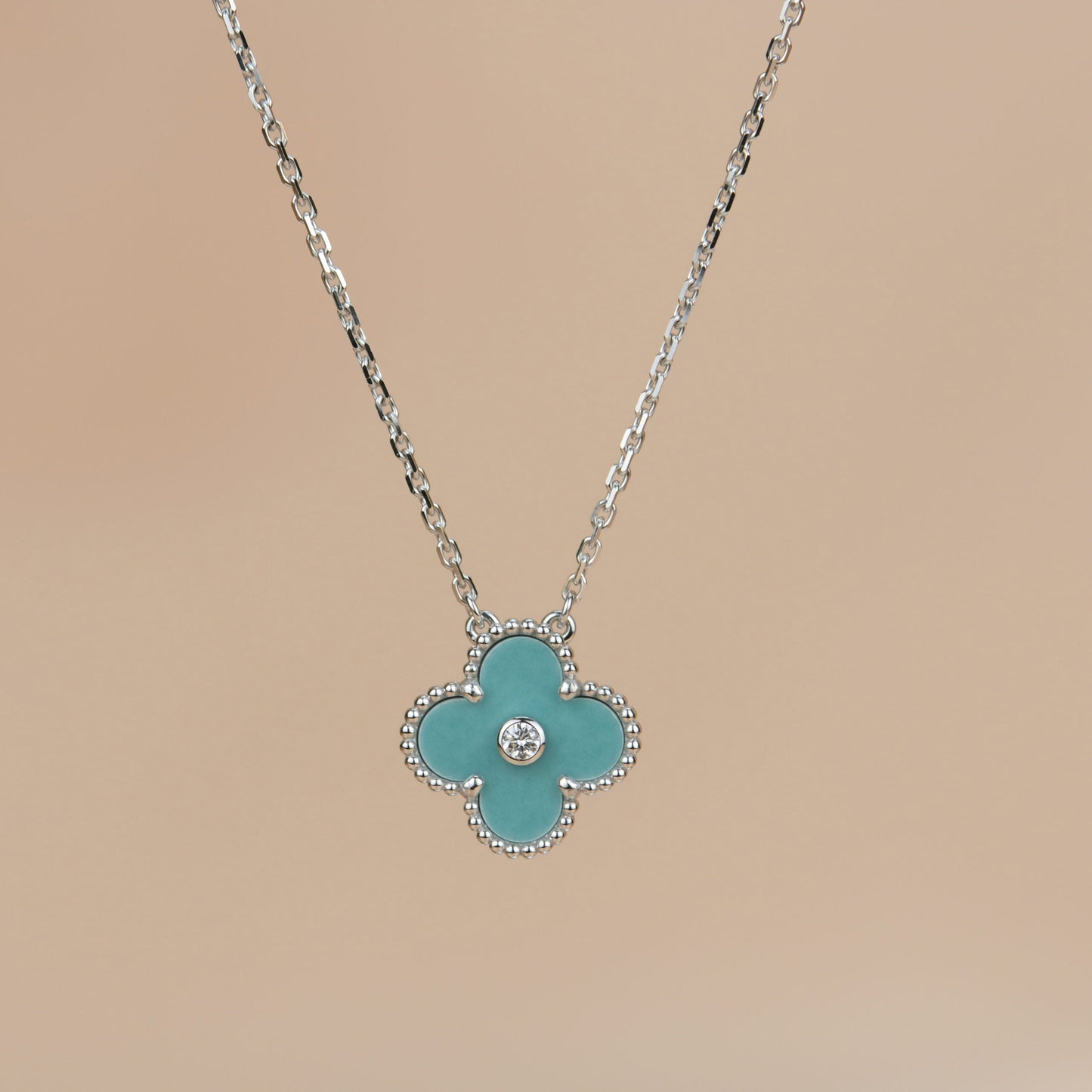 [⭐Aura]CLOVER 15MM DIAMOND SVRES PORCELAIN  NECKLACE SILVER