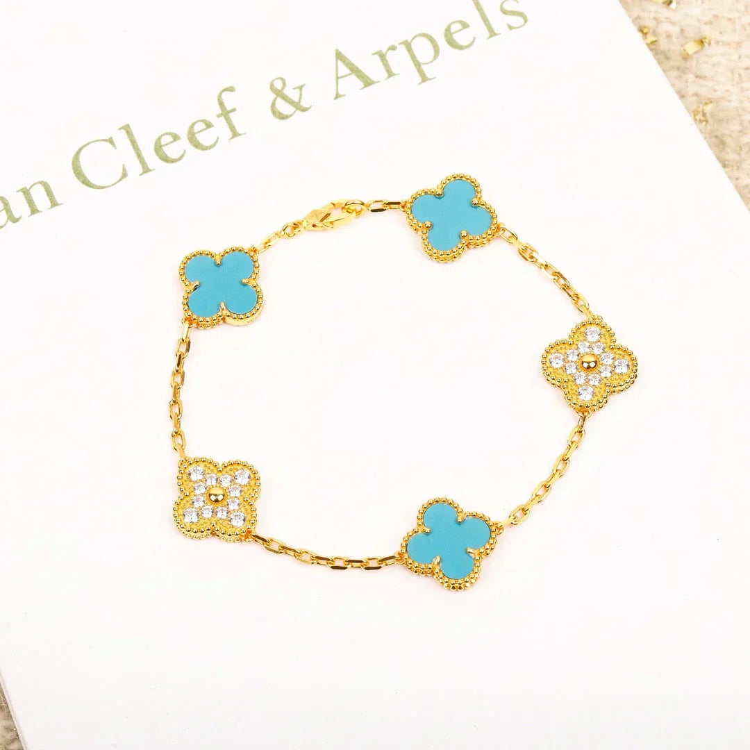 [⭐Aura] CLOVER 5 MOTIF TURQUOISE BRACELET COLLECTION