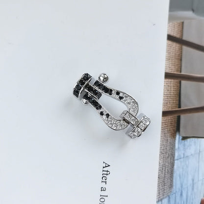 [⭐Aura]FORCE LARGE HORSESHOE BLACK WHITE DIAMOND BRACELET SILVER