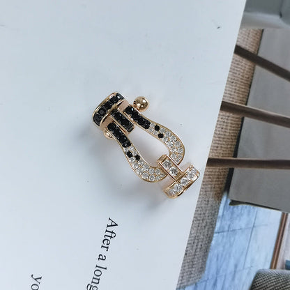 [⭐Aura]FORCE LARGE HORSESHOE BLACK WHITE DIAMOND BRACELET ROSE GOLD