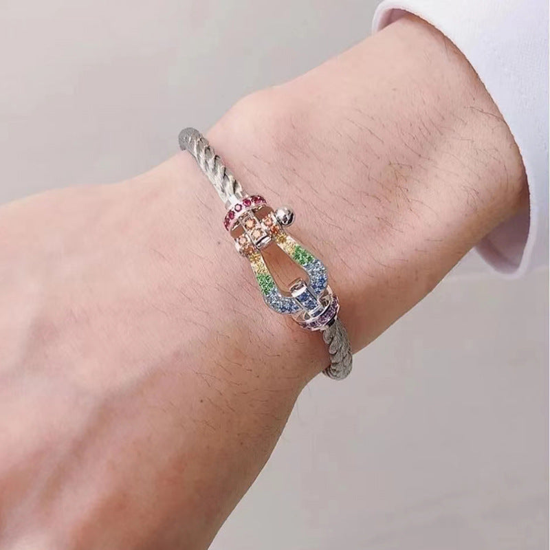 [⭐Aura]FORCE LARGE HORSESHOE  COLORED DIAMOND BRACELET ROSE GOLD