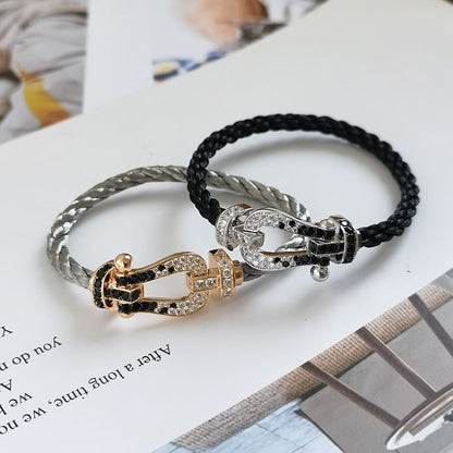 [⭐Aura]FORCE LARGE HORSESHOE BLACK WHITE DIAMOND BRACELET ROSE GOLD