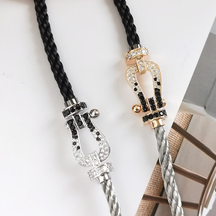 [⭐Aura]FORCE LARGE HORSESHOE BLACK WHITE DIAMOND BRACELET ROSE GOLD