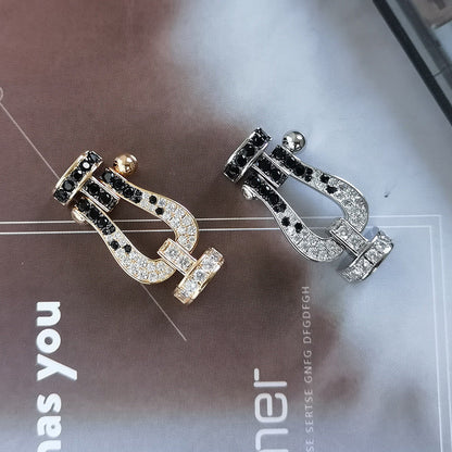 [⭐Aura]FORCE LARGE HORSESHOE BLACK WHITE DIAMOND BRACELET SILVER
