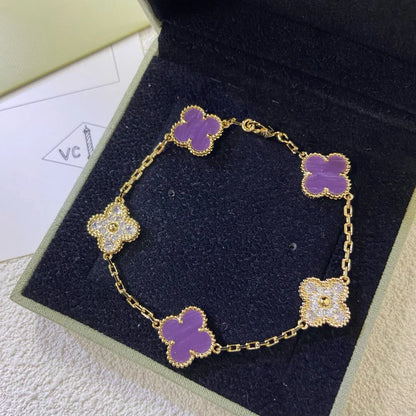 [⭐Aura] CLOVER 5 MOTIF VIOLET BRACELET COLLECTION
