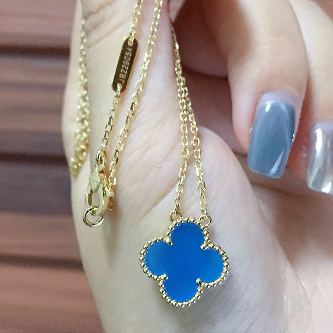 [⭐Aura]CLOVER 15MM BLUE AGATE NECKLACE