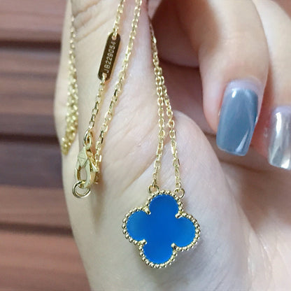 [⭐Aura]CLOVER 15MM BLUE AGATE NECKLACE