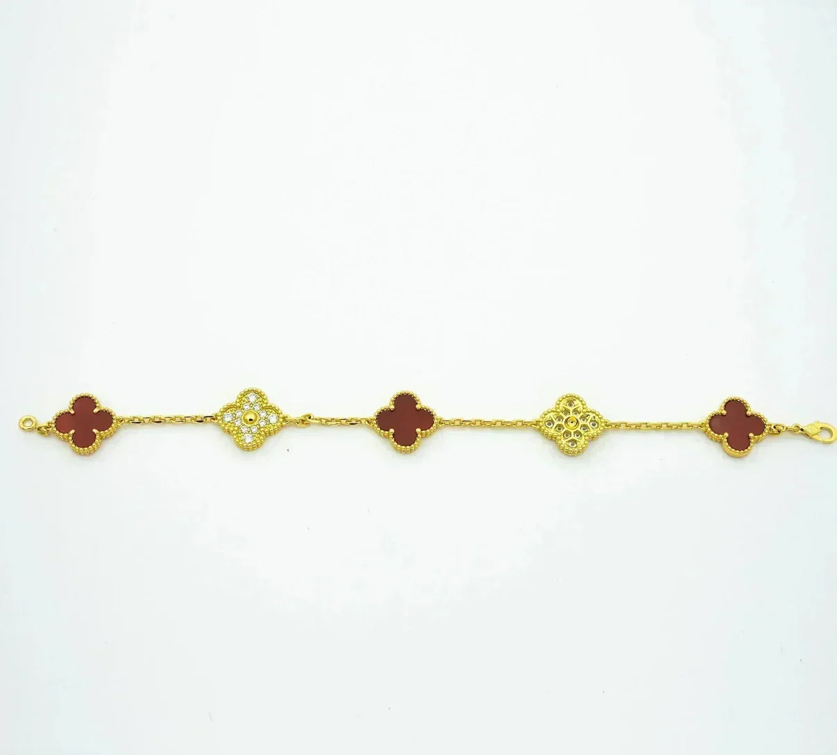 [⭐Aura] CLOVER 5 MOTIF RED CORNELIAN BRACELET COLLECTION