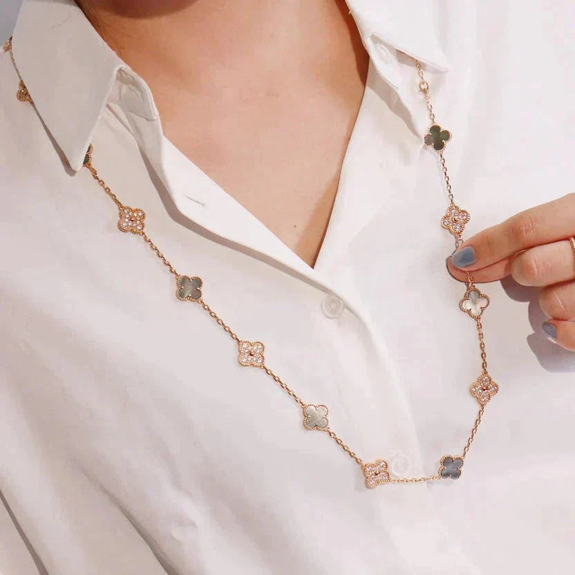 [⭐Aura]CLOVER 20 MOTIFS DARK MOP DIAMOND  NECKLACE