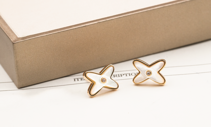 [⭐Aura]JEUX DE WHITE MOP PINK GOLD DIAMOND EARRINGS
