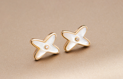 [⭐Aura]JEUX DE WHITE MOP PINK GOLD DIAMOND EARRINGS