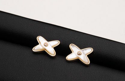 [⭐Aura]JEUX DE WHITE MOP ROSE GOLD DIAMOND EARRINGS