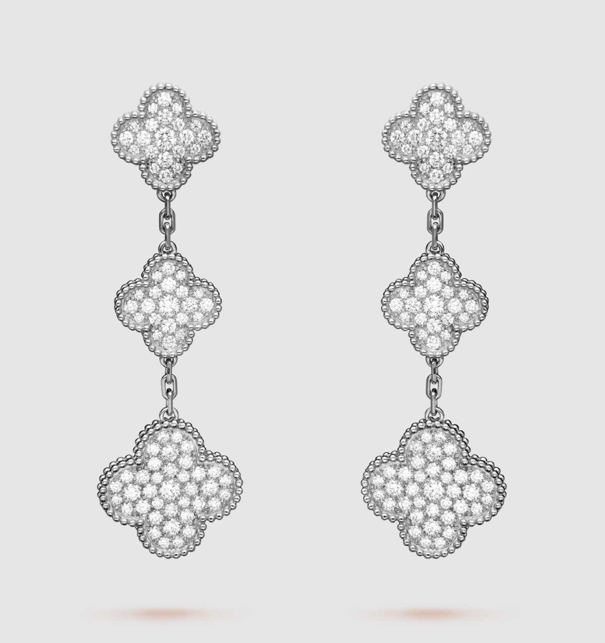 [⭐Aura]CLOVER 3 MOTIF DIAMOND SILVER DROP EARRINGS