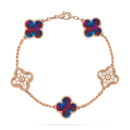 [⭐Aura]CLOVER 5 MOTIF COLOR GEMSTONES BRACELET COLLECTION