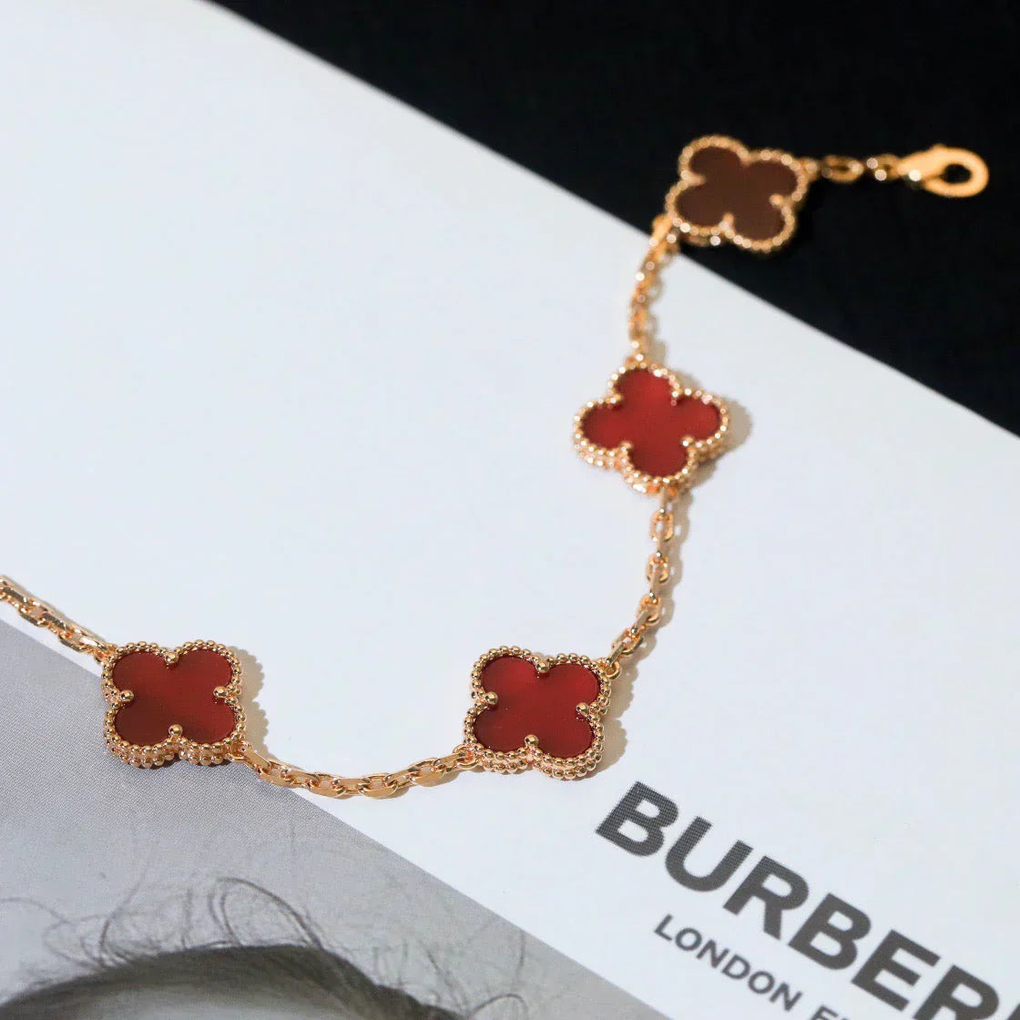 [⭐Aura] CLOVER 5 MOTIF RED CORNELIAN BRACELET COLLECTION