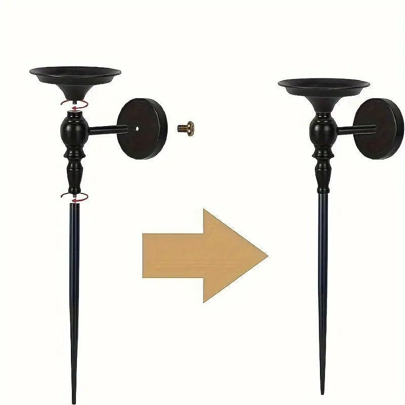Set of 2 Vintage Black Staff Candle Holders, Metal Wall Mounted Candlesticks for Bedroom, Living Room, Kitchen, Patio Entryway, Perfect for Christmas, Halloween, Easter, Hanukkah Decor