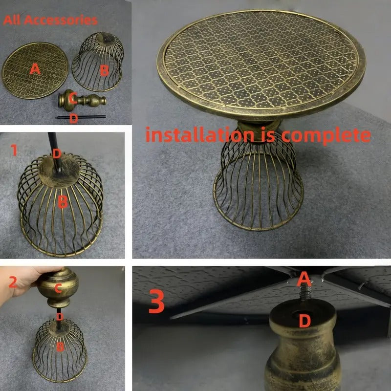 Vintage Industrial Metal and Iron Coffee table - Antique Brass/ Copper-like finish, Heavy-Duty Outdoor/Indoor center or side table for Patio, Cafe, Bar, Living Room - No Wiring Needed, Easy Maintenance, Patio Furniture, 