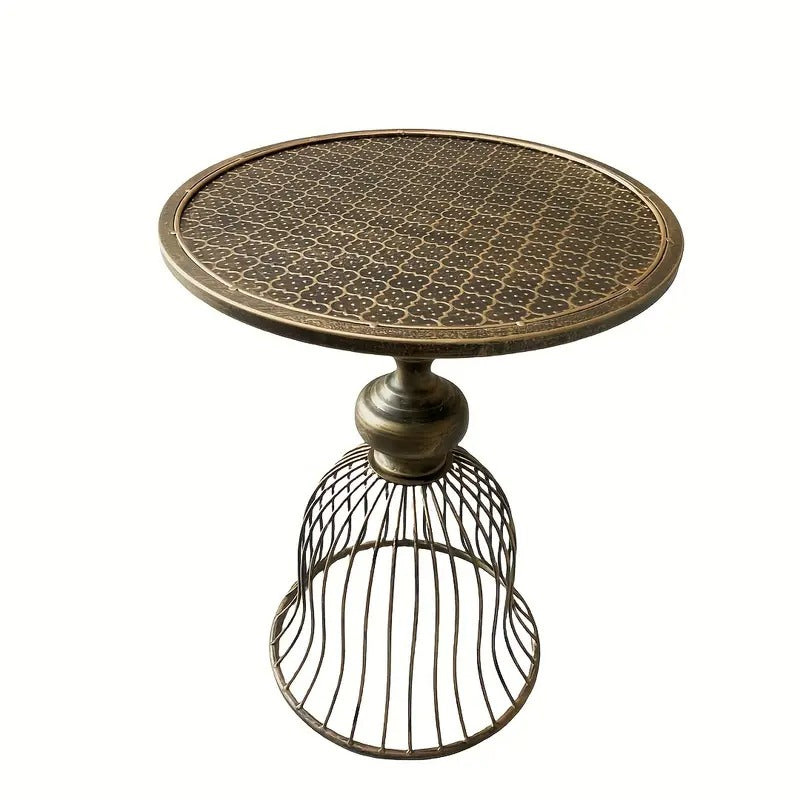 Vintage Industrial Metal and Iron Coffee table - Antique Brass/ Copper-like finish, Heavy-Duty Outdoor/Indoor center or side table for Patio, Cafe, Bar, Living Room - No Wiring Needed, Easy Maintenance, Patio Furniture, 