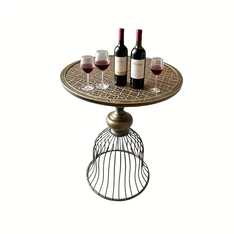 Vintage Industrial Metal and Iron Coffee table - Antique Brass/ Copper-like finish, Heavy-Duty Outdoor/Indoor center or side table for Patio, Cafe, Bar, Living Room - No Wiring Needed, Easy Maintenance, Patio Furniture, 