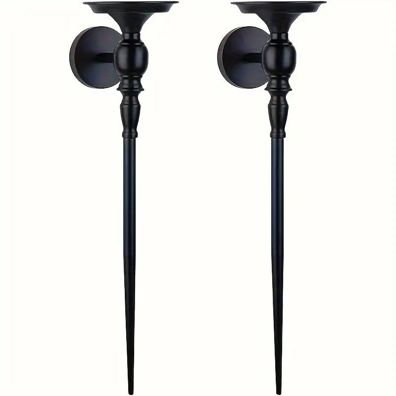 Set of 2 Vintage Black Staff Candle Holders, Metal Wall Mounted Candlesticks for Bedroom, Living Room, Kitchen, Patio Entryway, Perfect for Christmas, Halloween, Easter, Hanukkah Decor