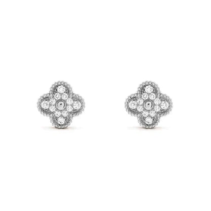 [⭐Aura]CLOVER 1 MOTIFS DIAMOND STUD EARRINGS SILVER