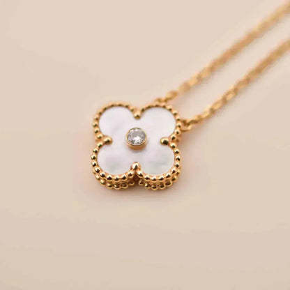 [⭐Aura]CLOVER 15MM DIAMOND WHITE FRITILLARIA NECKLACE