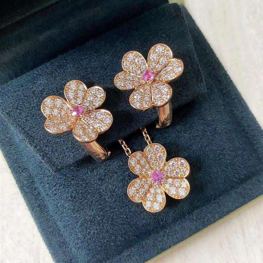 [⭐Aura]FRIVOLE PINK GOLD FLOWER DIAMOND EARRINGS