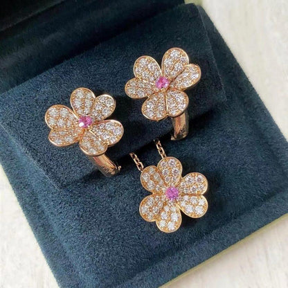 [⭐Aura]FRIVOLE PINK GOLD FLOWER DIAMOND EARRINGS