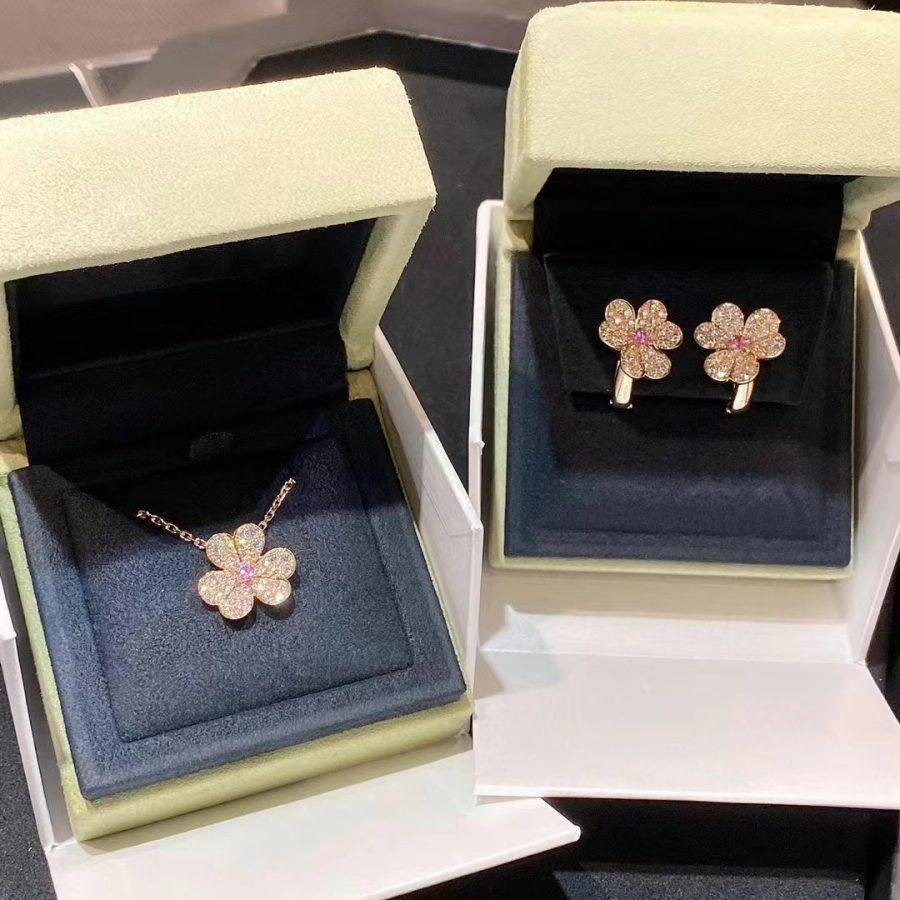 [⭐Aura]FRIVOLE PINK GOLD FLOWER DIAMOND EARRINGS