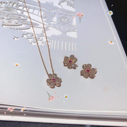 [⭐Aura]FRIVOLE PINK GOLD FLOWER DIAMOND EARRINGS