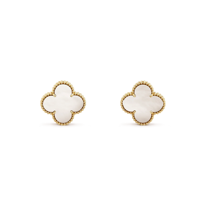 [⭐Aura]CLOVER MEDIUM 1 MOTIFS  WHITE MOP STUD EARRINGS