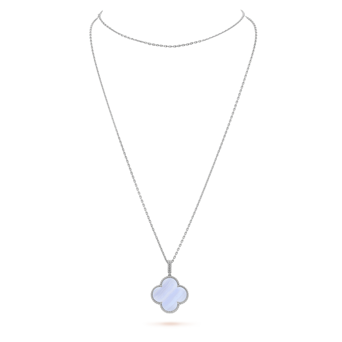 [⭐Aura]CLOVER SILVER CHALCEDONY BIG CLOVER NECKLACE