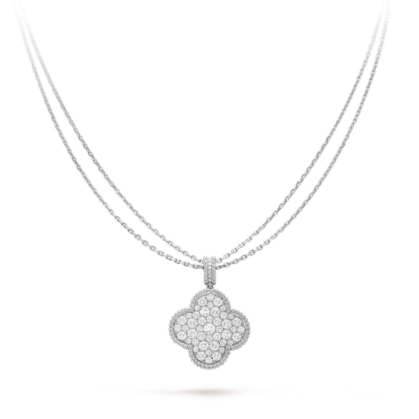[⭐Aura]CLOVER 25MM SILVER FULL DIAMOND BIG CLOVER NECKLACE