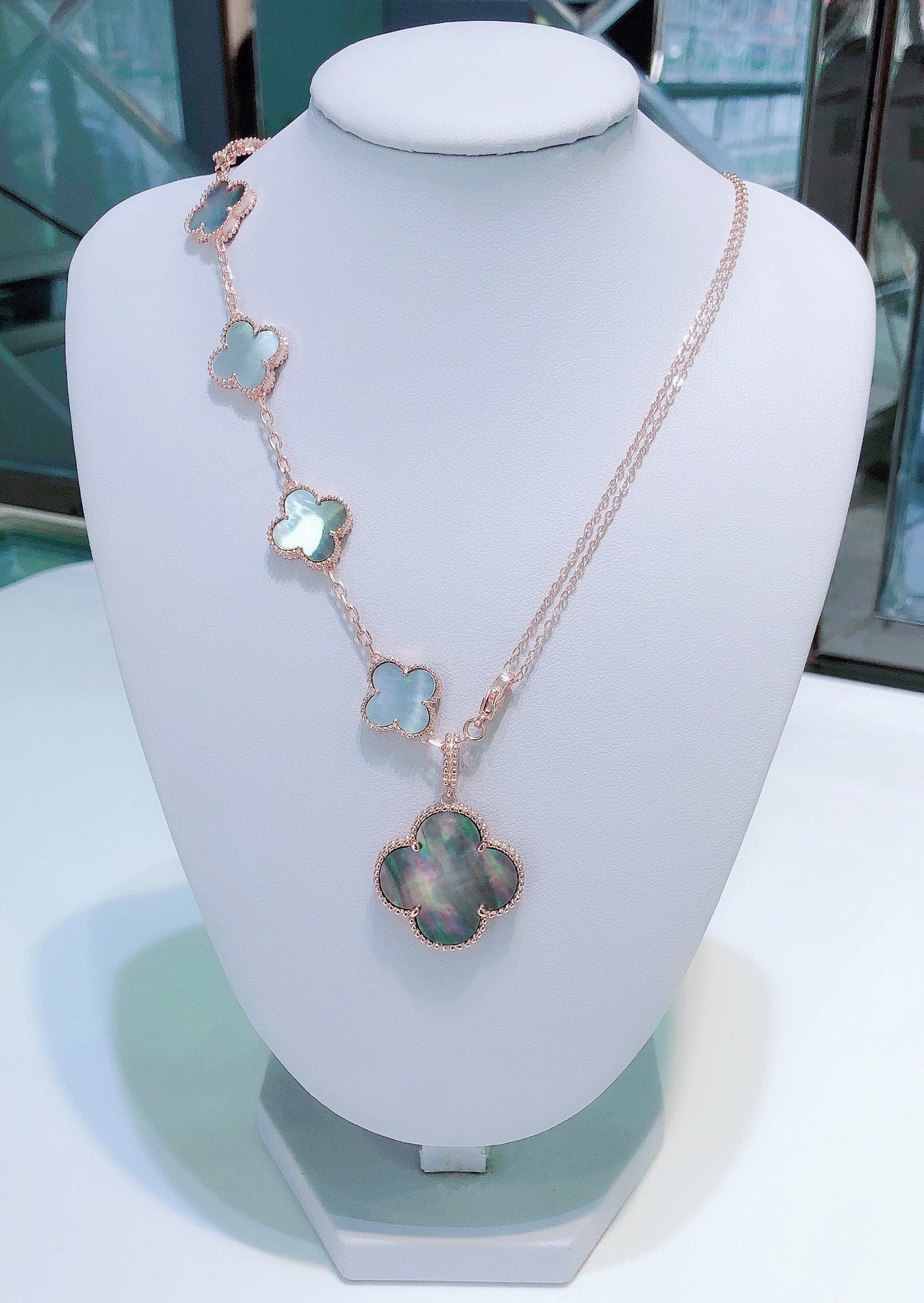 [⭐Aura]COMBINED BRACELET 5 MOTIFS AND NECKLACE DARK MOP ROSE GOLD