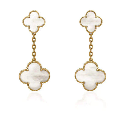 [⭐Aura]CLOVER 2 MOTIF WHITE MOP EARRINGS